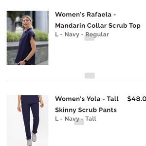 FIGS Women's Navy scrub set.  Yola Tall Skinny Scrub Pants and Rafaela top